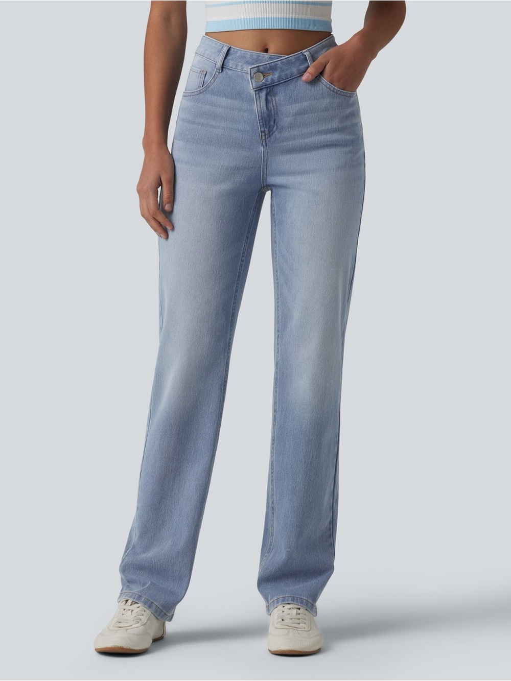 Halara Flex Womens XL Asymmetric High Waisted Casual Straight Leg Jeans Pockets